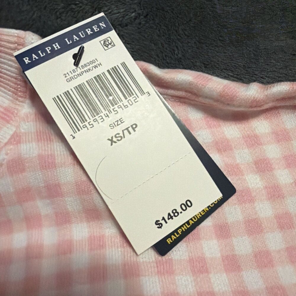 XS Polo Ralph Lauren Gingham Fleece Sweatshirt Pink White - Picture 11 of 13
